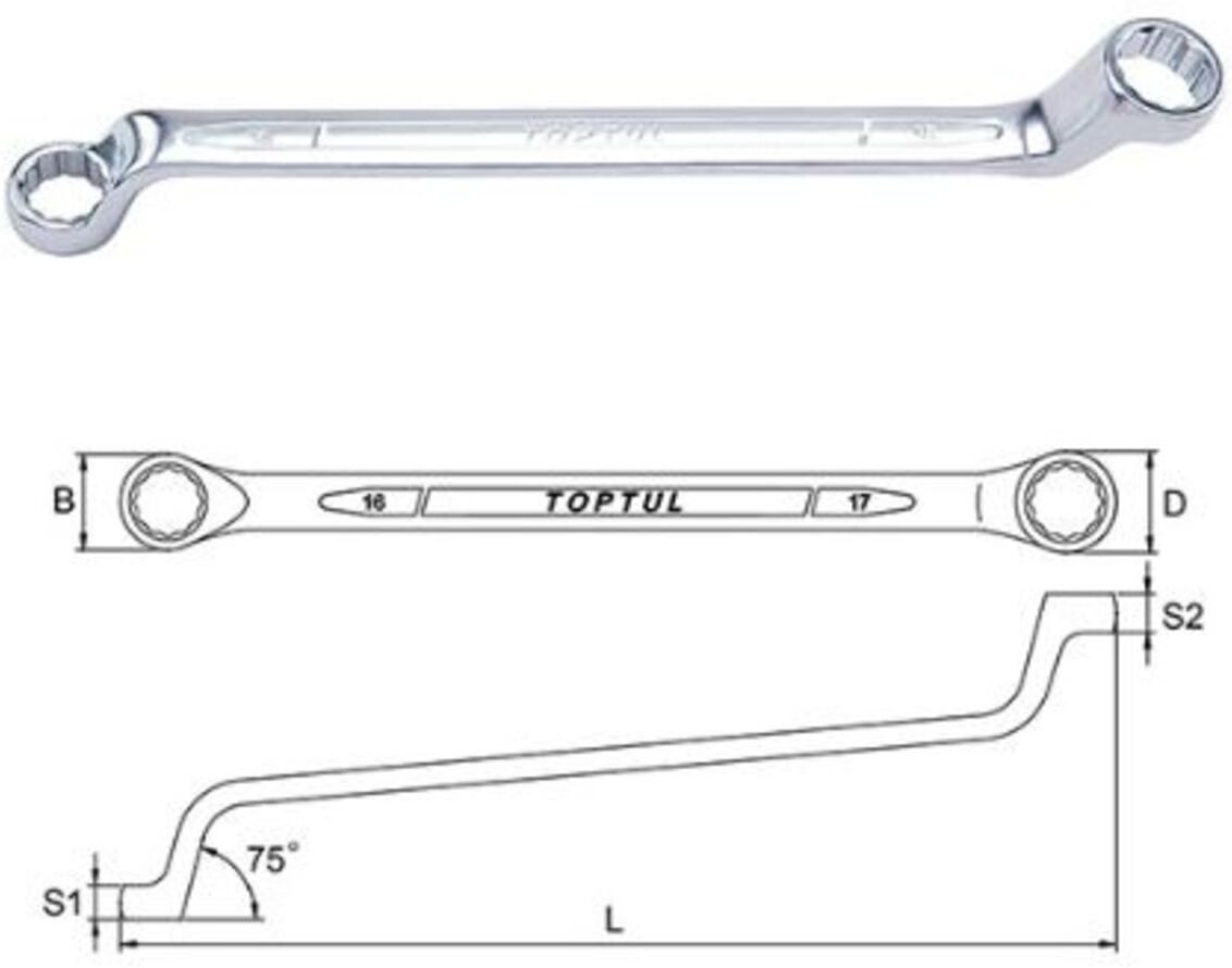 Ringschlüssel TOPTUL 14x17 mm 75 Grad abgewinkelt