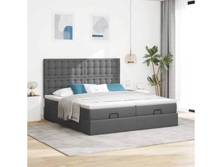 KTHLBRH Boxspringbett 160 x 200 cm mit Matratzen und Kopfteil Hydraulischer Aufzug, 2 Taschenfederkernmatratzen, 2 Matratzenbezüge, dunkelgrauer Stoff