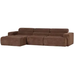 Ecksofa Novi aus Cordstoff, modern mit Chaiselongue und verstellbarer Nackenstütze, mokkabraun, Links