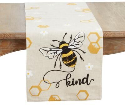 Saro Lifestyle "Linen Blend Bee Kind Honeycomb Table Runner - 16""x70"""