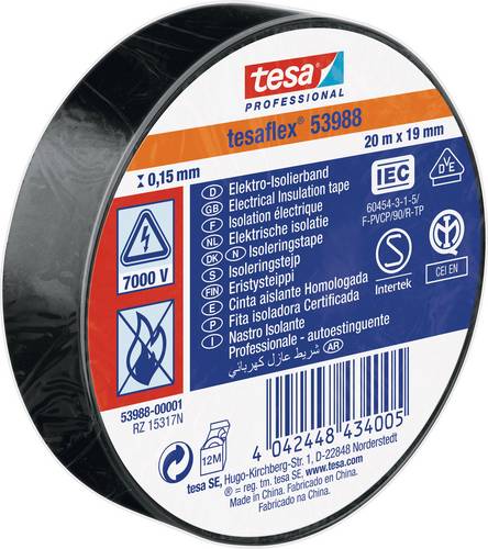 Tesa 53988-00001-00 Isolierband tesa Professional Schwarz (L x B) 20m x 19mm