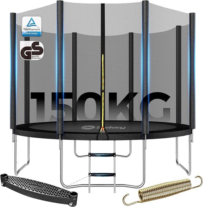 Outdoor-Trampolin - 244/305/366 cm - Rheinland GS-, Kindertrampolin für den Garten mit rutschfester Leiter, verstärktem Sicherheitsnetz und Kantenschutz