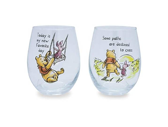 Weinglas-Set mit Disney-Winnie-Puuh-Zitaten, ohne Stiel, Fassungsvermögen: 590 ml