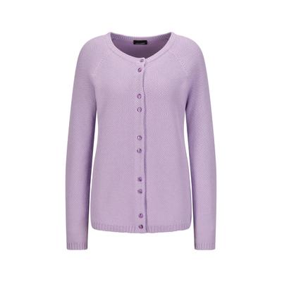 Strickjacke GOLDNER "Kurzgröße Cardigan aus Baumwolle, Rundhals", Damen, Gr. 21, lila (flieder), Obermaterial: 100% Baumwolle CO., Modisch, Strickjacken Strickjacke, Piqué-Optik