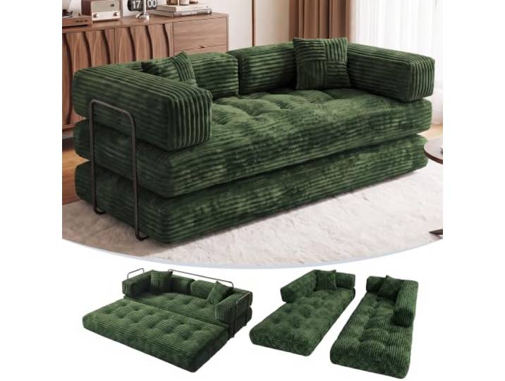 NOVOYO Schlafsofa ohne Knochen, 5-in-1 Schlafcouch mit hochdichtem Schaumstoff, Keine Montage Cord-Schlafsofa, klappbares Ausziehbett für Wohnzimmer, Schlafzimmer & Wohnung