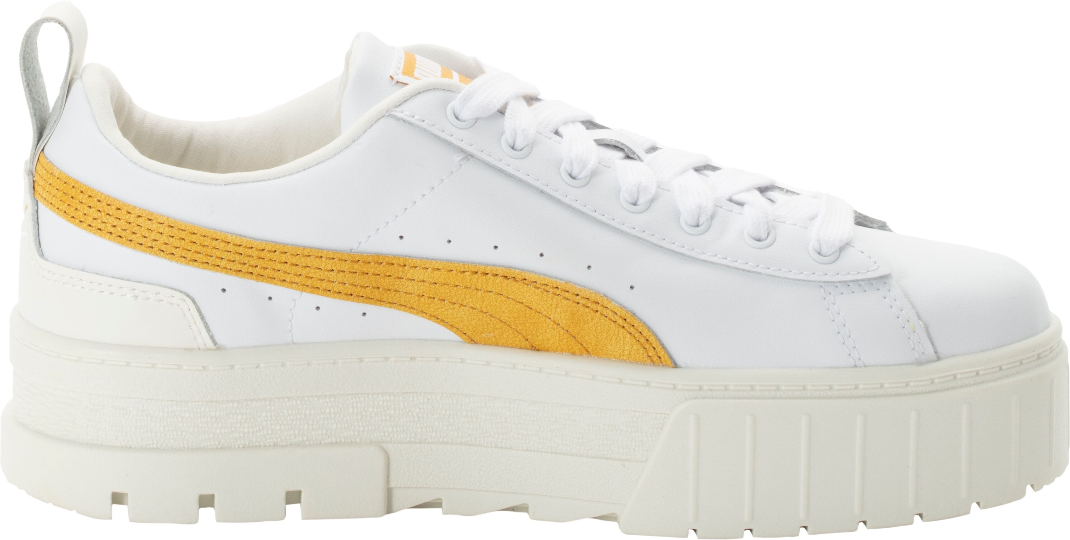 Sneaker PUMA "MAYZE LUX WNS", Damen, Gr. 41, Textil, weiss (puma weiß, archive gold), Synthetik, unifarben, Schuhe Sneaker puma weiß, archive gold 41, Textil