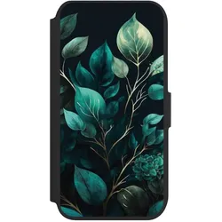 Nivocase Klapphülle für Apple iPhone 8 Handyhülle aus Kunst Leder NIVOflip schwarz Blätter schwarz (Apple iPhone 8), Smartphone Hülle, Schwarz
