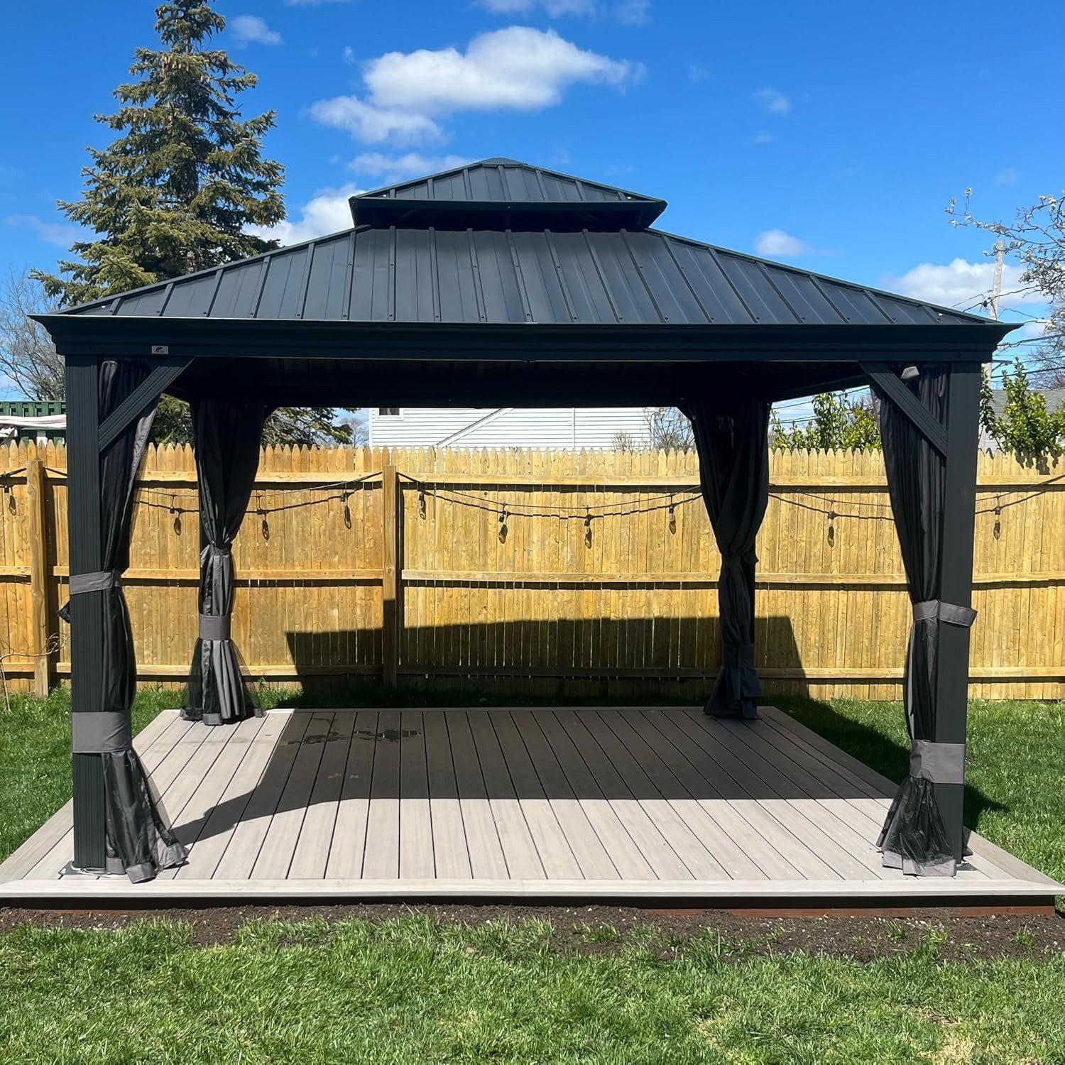 PURPLE LEAF Hardtop Pavillon 3.65x3.65m wasserdicht winterfest und stabil für den Garten,grau