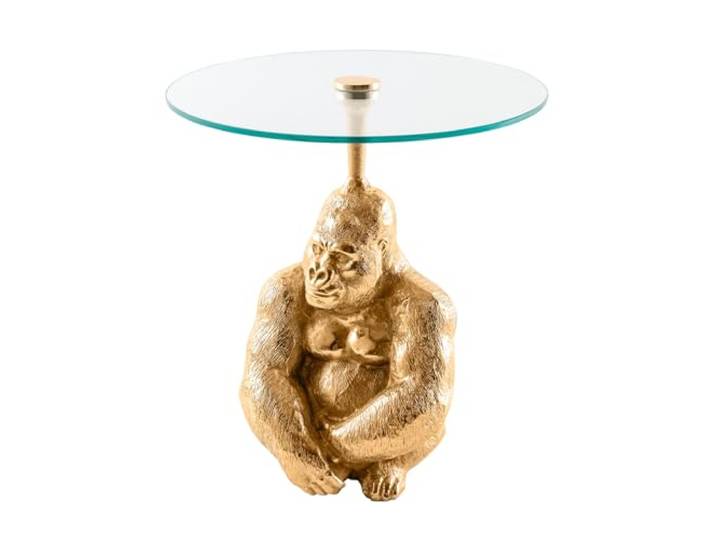 Riess Ambiente Beistelltisch Kong 45cm - Gold transparent - Sicherheitsglas Detailgetreue Affen-Figur, als Beistelltisch nutzbar, hochwertig, 30 kg Belastbarkeit, Stauraum, Aluminiumgestell