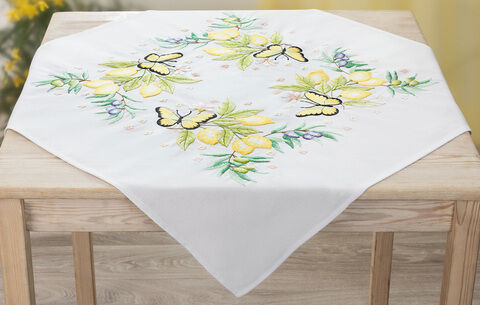 Stickmitteldecke "Zitronen & Schmetterling"
