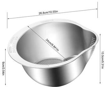 Friendly Fresh Finds Stainless Steel Rice Washer Strainer Bowl Multi Functional Kitchen Tool For Rice, Fruit, And Vegetable Washing silver