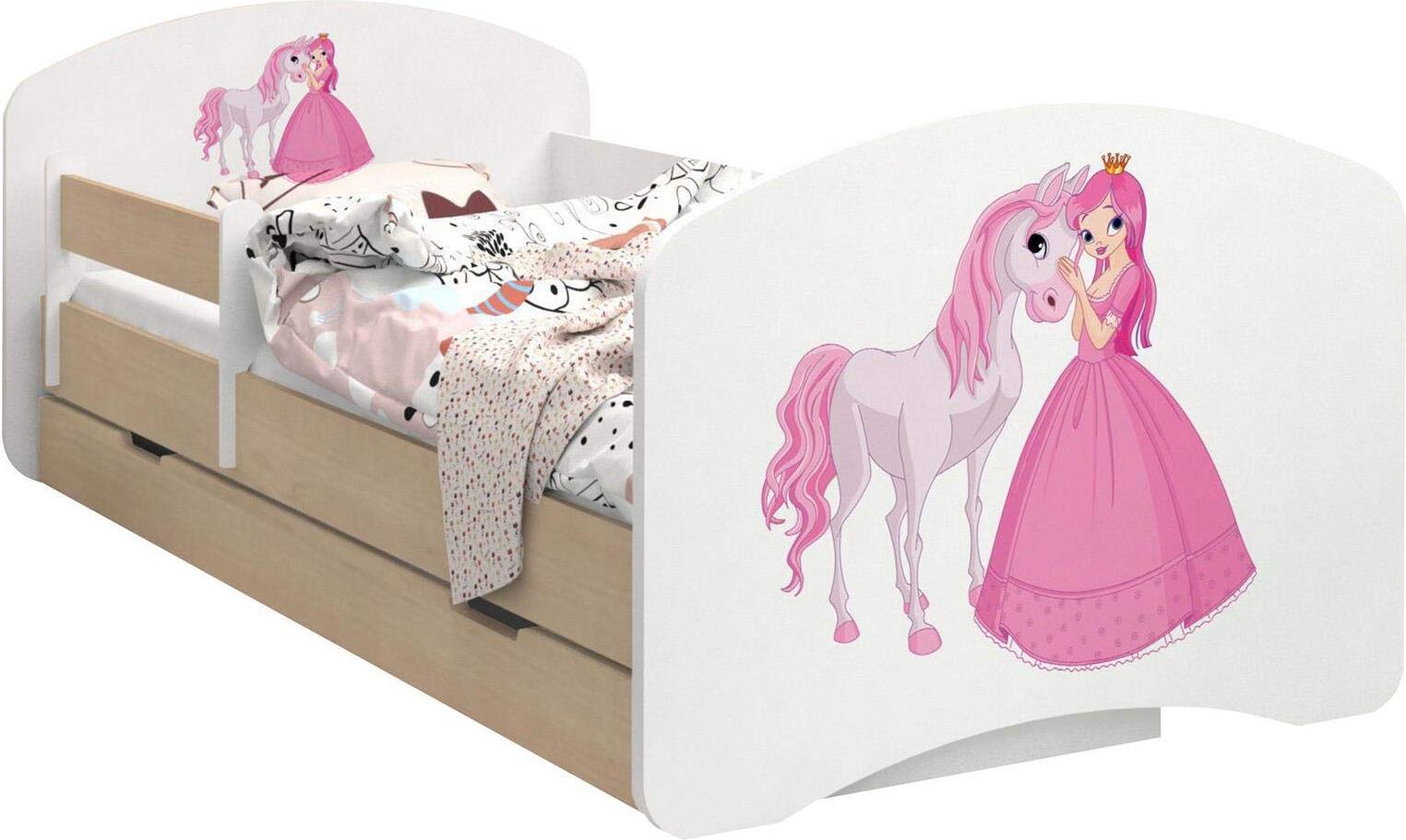 BDW Kinderbett, Doppelseitiges mit Schublade, Prinzessin mit Pferd, 190/90