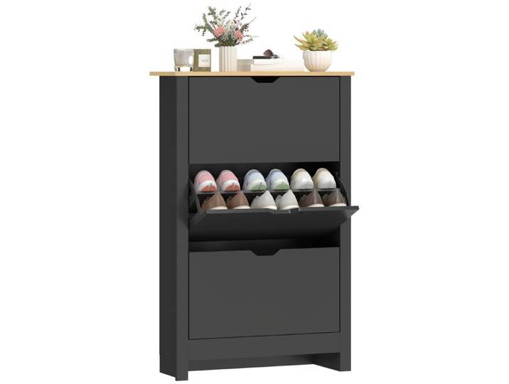 HOMCOM - meuble à chaussures - Bois - 72x26x112cm - noir Bois naturel