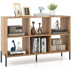 COSTWAY Bücherregal 6 Fächer, Metallbeine, Regale verstellbar, Würfel, 120x35x79,5 cm Schwarz