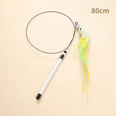 Inspired Living FeatherBird Interactive Cat Wand Toy With Bell & Telescopic Teaser yellow