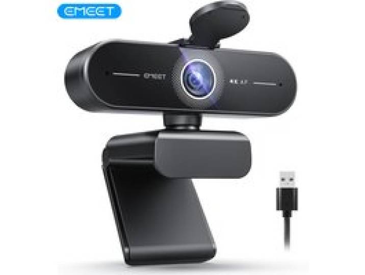 EMEET C60E 4K webcam voor kantoor en streaming, 1080P 60fps videocamera, autofocus dubbele microfoons, plug & play USB-webcam voor pc/computer