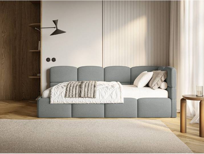 Selsey Jugendbett CLOUDY, Eck-Kopfteil, Matratze & Bettkasten, Chenille hydrophob, 120x200 cm