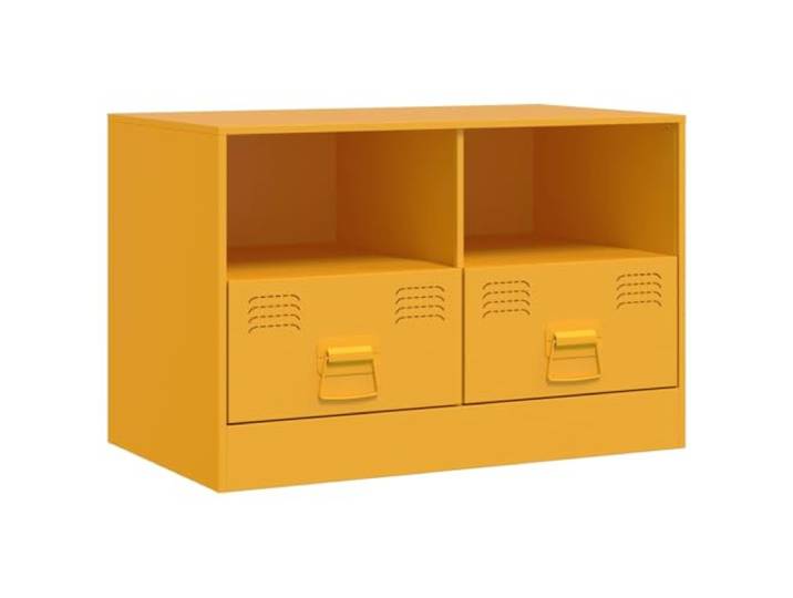 KGFHERENB TV-Schrank Kaltgewalzter Stahl 67x39x44cm Senfgelb Kompaktes Lowboard mit Schubladen für Schlafzimmer oder Büro, tragfähig bis 90 kg für kleine Bildschirme.
