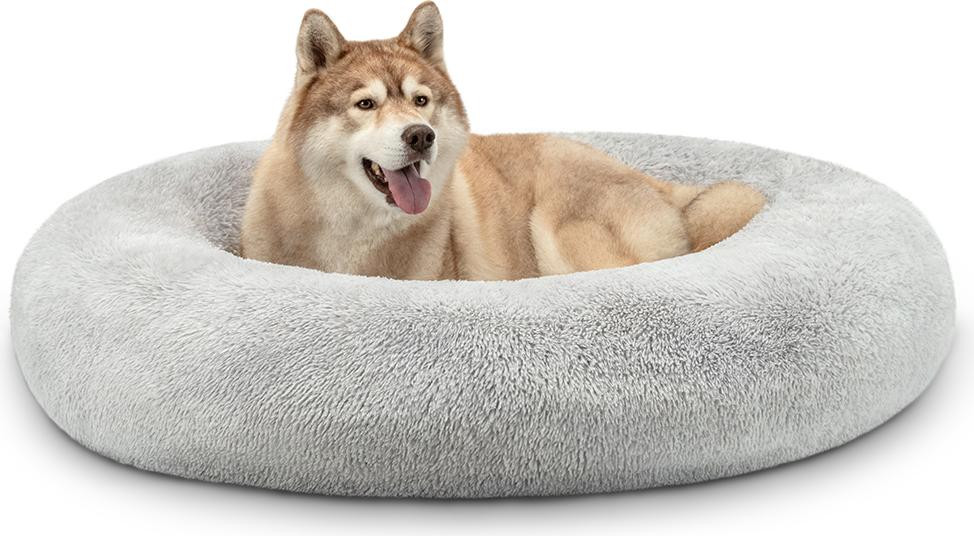 Lionto Donut hondenbed, rond hondenbank met pluche bekleding en antislipnoppen, lichtgrijs, Diameter: 120 cm