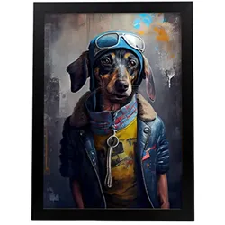 POSTER Pilot Dachshund A4 Schwarzer Rahmen