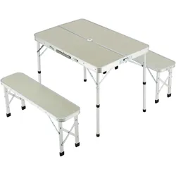 Home Nature Wohnkonzept Campingtisch Aluminium klappbar Silber – Outdoor Tisch Set mit Stühlen, Biergarten-Set mit Sonnenschirmhalter