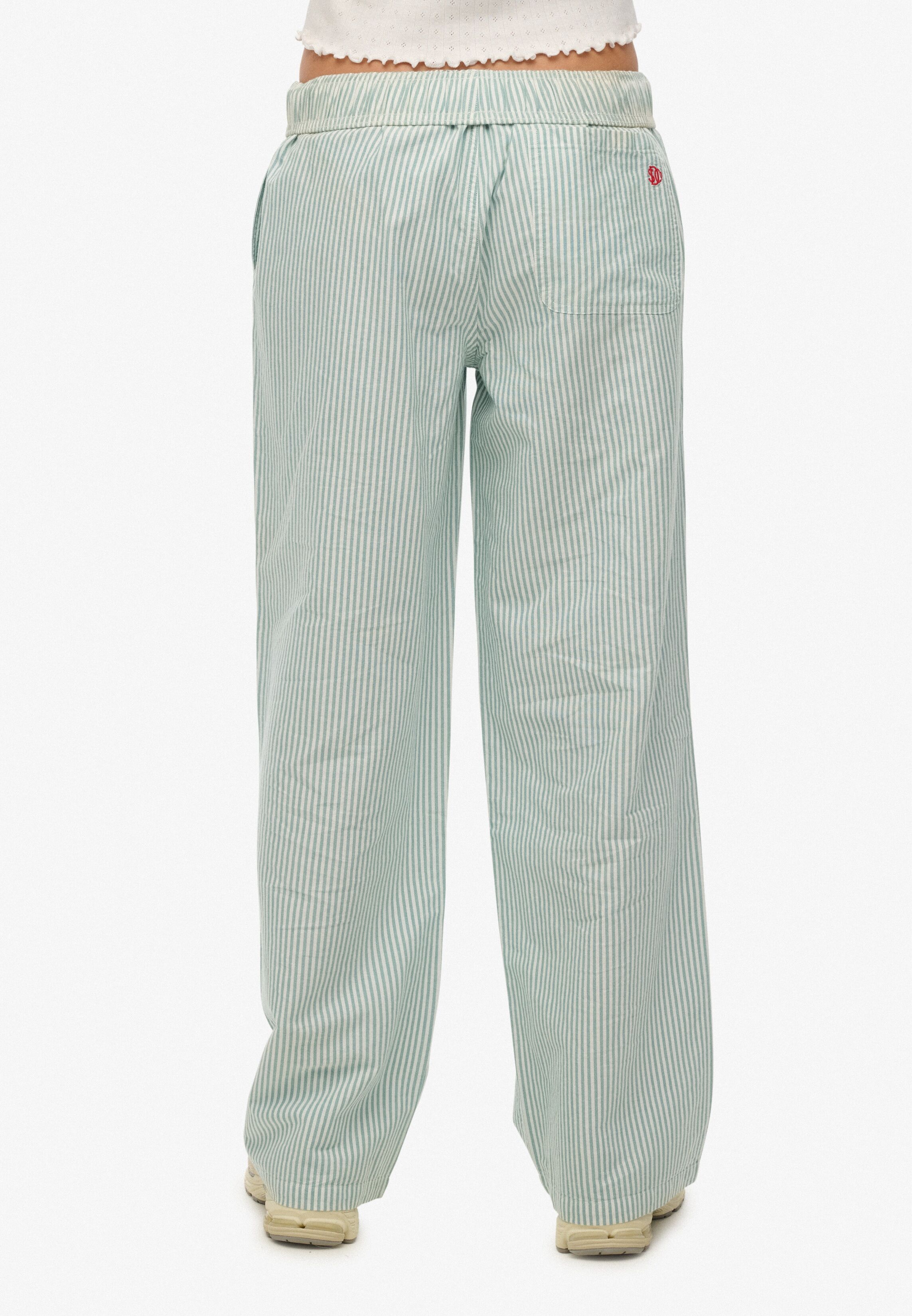 Cargohose SUPERDRY "COTTON STRIPE ELASTIC TROUSER", Damen, Gr. S, N-Gr, grün (peppermint chalk stripe), Jersey, Obermaterial: 100% Baumwolle, gestreift, relaxed fit normal, Hosen Cargohose, aus Baumwolle und Jersey, Relaxed Fit, gestreifte Optik peppermin