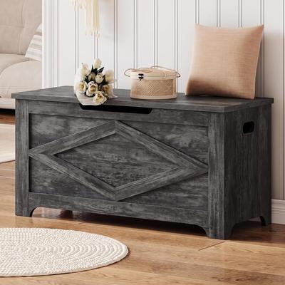 YUN "39.4"" Wooden Storage Bench, Storage Chest with Safety Hinges"