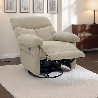 Manual Swivel Rocker Glider Recliner Chair with Overstuffed Design for Living Room and Nursery