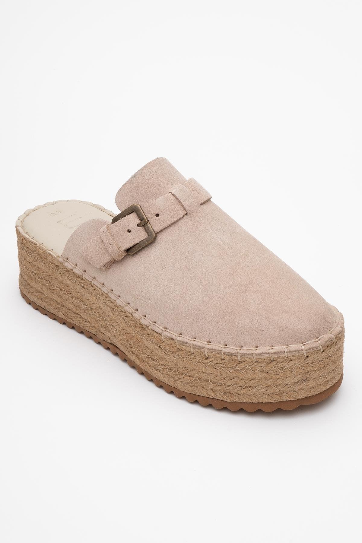 Forever & Always Leder-Plateau-Espadrille-Pantolette - Beige