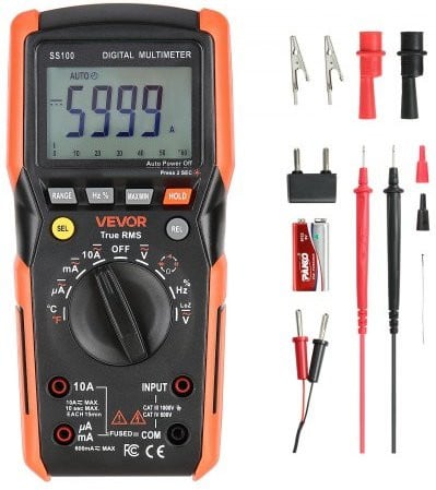 VEVOR Digitale Multimeter, 6000 TRMS DC/AC Voltmeter en Stroomtester, Zwart