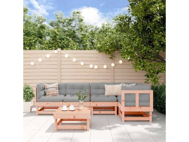Bois massif douglas design lattes coussins moelleux 6 pieces brun Salon de jardin 6 pcs Bois Massif Douglas avec Coussins Gris Modulable Canapé d'Angle Table Basse pour Terrasse Patio