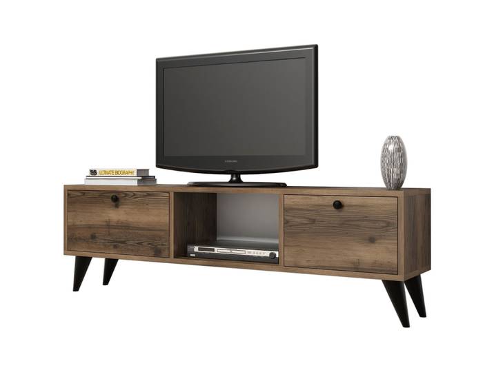 TV-Möbel Georis Nussbaum/Schwarz Holzwerkstoff B 138 cm - TV-Möbel