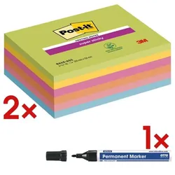 Post-it Super Sticky 2x 6er-Pack Moderations-Haftnotizblock »Meeting Notes« inkl. Permanent-Marker gelb
