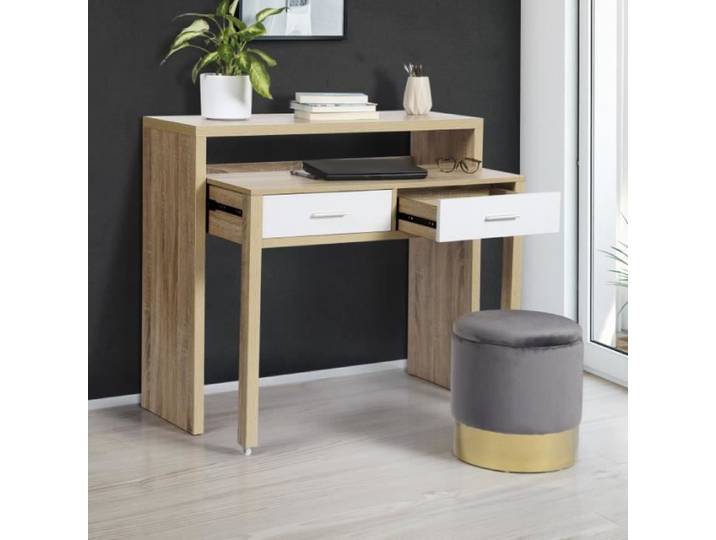 IDMARKET Bureau extensible MAX façon hêtre et blanc
