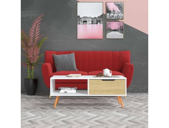Couchtisch Weiß Sonoma-Eiche 100x49,5x43 cm Holzwerkstoff Beistelltisch Robust, langlebig, vielseitig, elegantes Design, reichlich Stauraum, Wohnzimmer