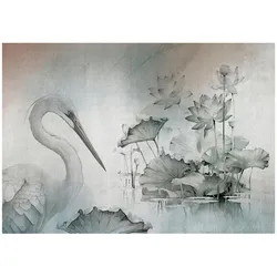 FOTOTAPETE Vogel Blumen Grau 254x184 cm