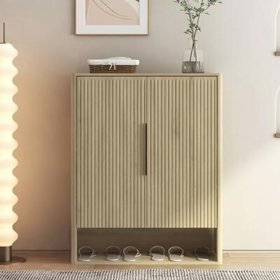 Shoe Storage Cabinet, Wooden Shoe Cabinet With Doors Modern Shoe Organizer With Adjustable Shelves