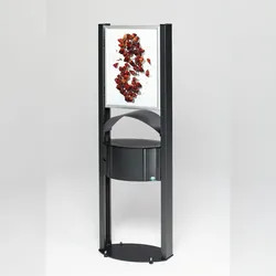PROREGAL Robuster Standascher mit Schutzdach & Werbefläche | 15 Liter, HxBxT 180x58x35cm | Stahl | Antik-Silber | Ascher Aschenbecher