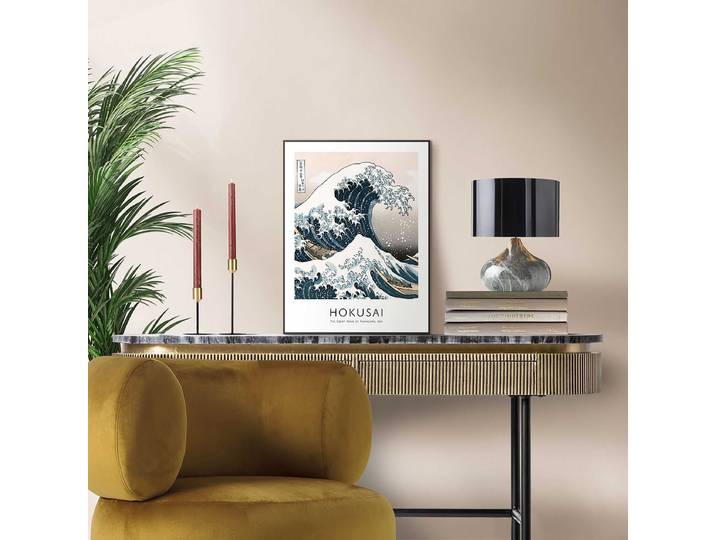 Kunstdruck Die große Welle Hokusai MDF - Mitteldichte Holfaserplatte Blau/Blau/Weiß 30 x 40 x 1cm