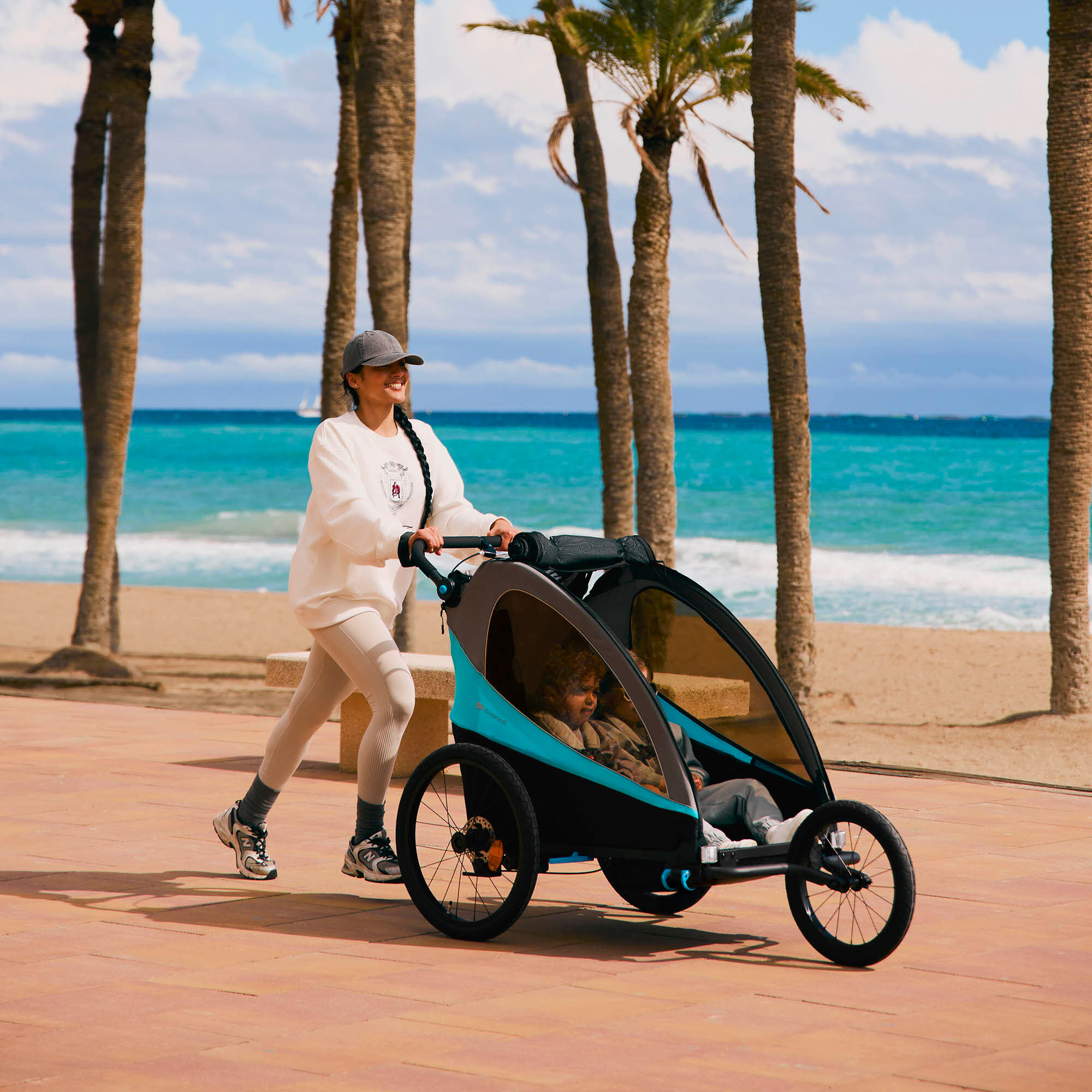 Fahrradkinderanhänger KINDERKRAFT "NAVA", Kinder, blau, Fahrradanhänger Fahrradkinderanhänger, 3in1 Fahrradanhänger, Buggy & Jogger, Hand- & Fußbremse, für 2 Kinder, Topseller