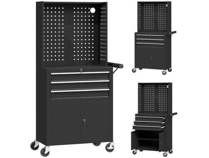 Homcom Werkzeugschrank 80 Schwarz, Metall, 33x133x69 cm, Freizeit & Co, Heimwerken, Werkstatteinrichtung