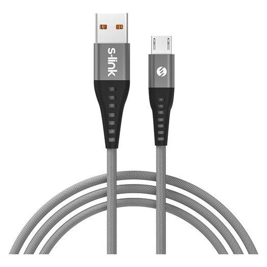 S-Link kábel - SL-STM60M (3A, 12W, Gyorstöltés, MicroUSB, 100cm adat+töltőkábel, szürke) (1 m, 12 W) (TBKSLISL-STM60M)