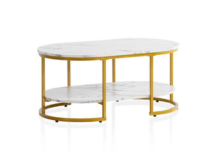 furnicato Couchtisch mit Ablage 100x60x45 cm Weiß Gold (1-St), Zusätzliche Ablagefläche Couchtisch mit Bodenschutz-Noppen