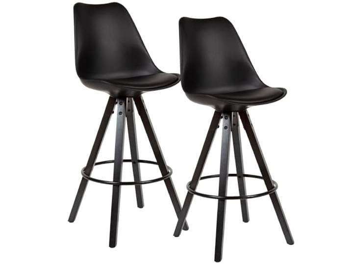 Wohnling Barhocker 2er Set Kunstleder Massivholz Schwarz