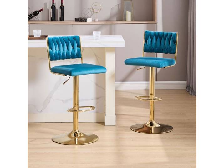 chairus Tabouret de Bar Lot de 2 Tabouret de Bar Rotatif 360° Chaise de Bar Réglable en Hauteur avec Repose-Pieds Velours Bleu