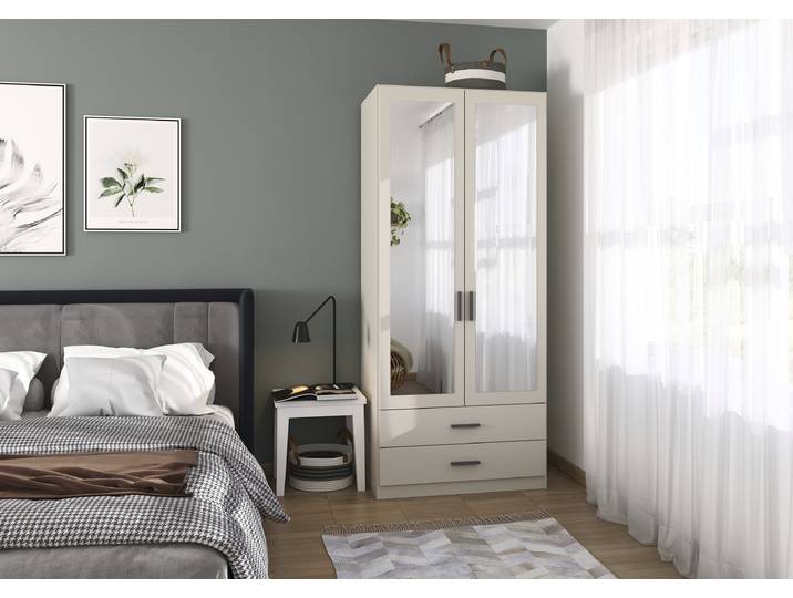 Armoire Livaro 91cm Beige/Cachemire Avec portes miroir