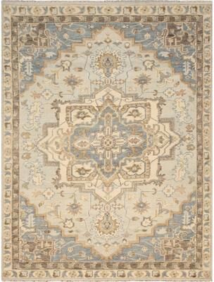 Pasargad Home Serapi Hand-Knotted L. Blue/Ivory Wool Area Rug