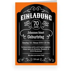 Einladungskarte Geburtstag: Whisky mit Foto in Orange