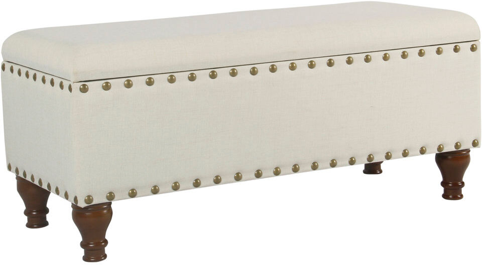 Highland Dunes Anielle Upholstered Ottoman Storage Bench Cream/Brushed Brass Nailhead 45.72cm H X 106.68cm W X 45.72cm D