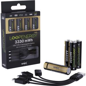 Verico Akku Loopenergy Pro, 1,5 V, 2220 mAh, AA, Li-Ion, mit USB-C Ladeanschluss, 4 Stück
